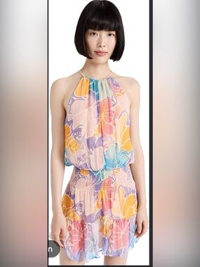 Ramy Brook Kourtney Floral High-Neck Silk Mini Dress Size Small